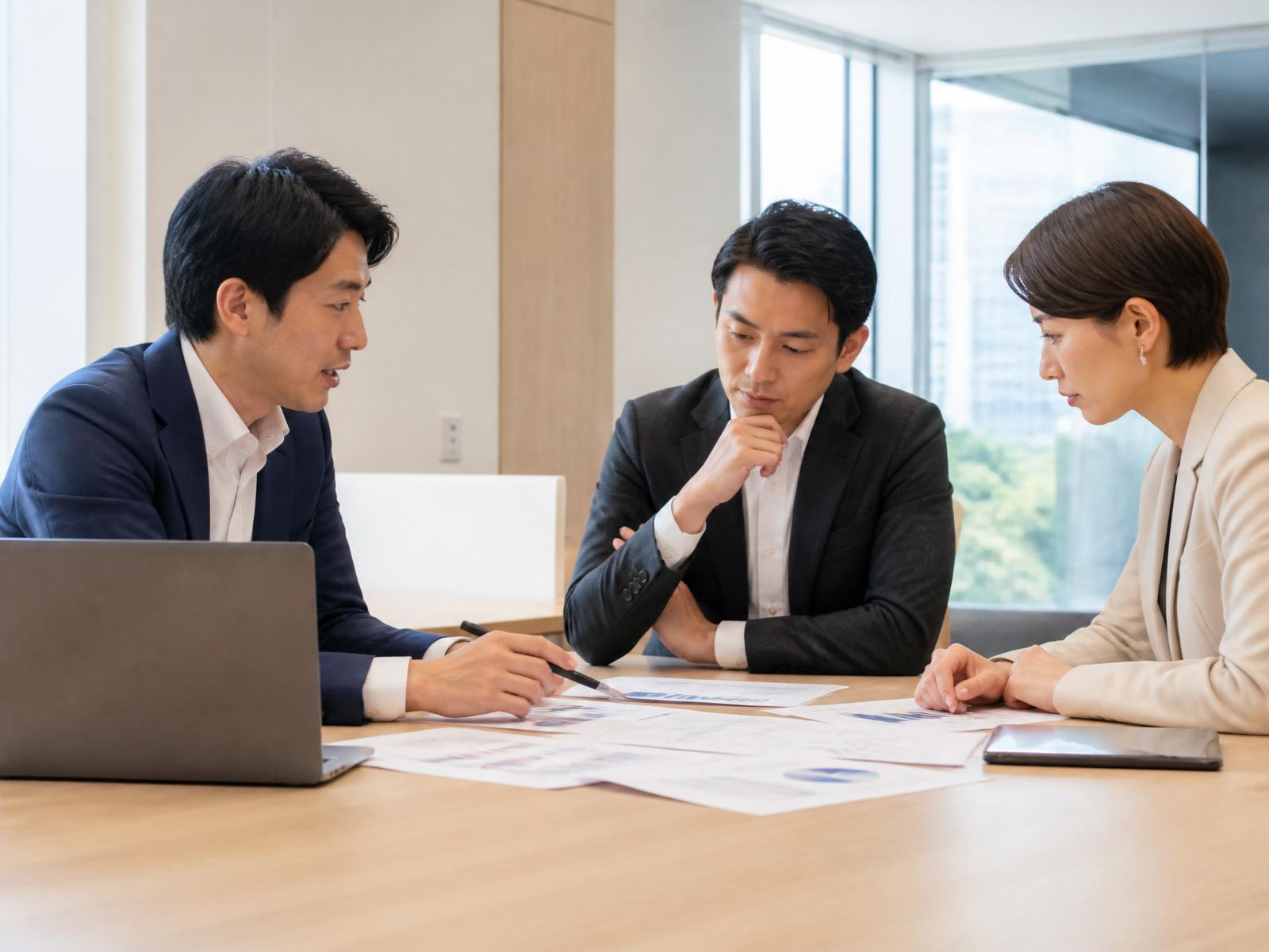 会議室で営業戦略の打ち合わせ